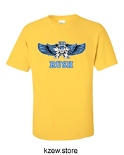 Load image into Gallery viewer, Blue KZEW RUSH T-shirt from the Shirts &amp; Tops collection, featuring a stylish design on a comfortable fabric.
