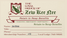 Load image into Gallery viewer, The Loyal Order of Zewkeenee Member ship Card

