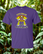 Load image into Gallery viewer, Purple t-shirt with elephant graphic and text on a green leafy background
