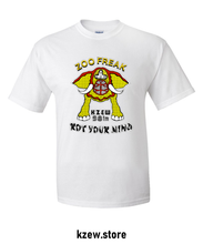 Load image into Gallery viewer, White ZOOFREAK73 KZEW T-Shirt from KZEW.store, featuring a casual crew neck design and graphic print, perfect for everyday wear.
